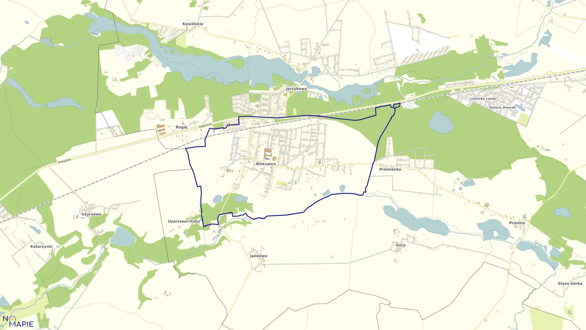 Mapa obrębu BISKUPICE w gminie Pobiedziska
