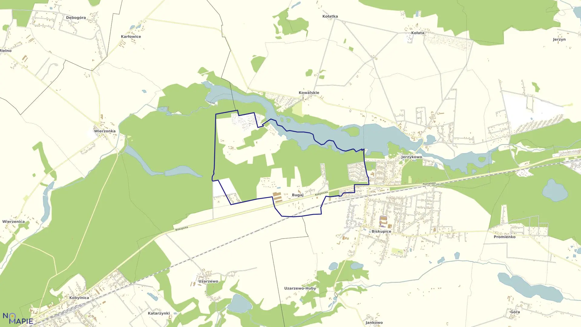 Mapa obrębu BUGAJ w gminie Pobiedziska
