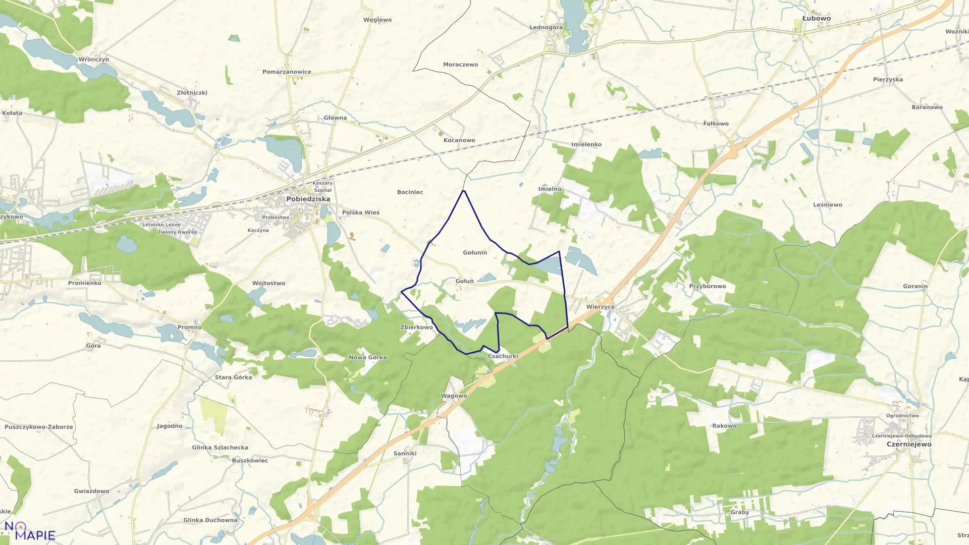 Mapa obrębu GOŁUŃ w gminie Pobiedziska