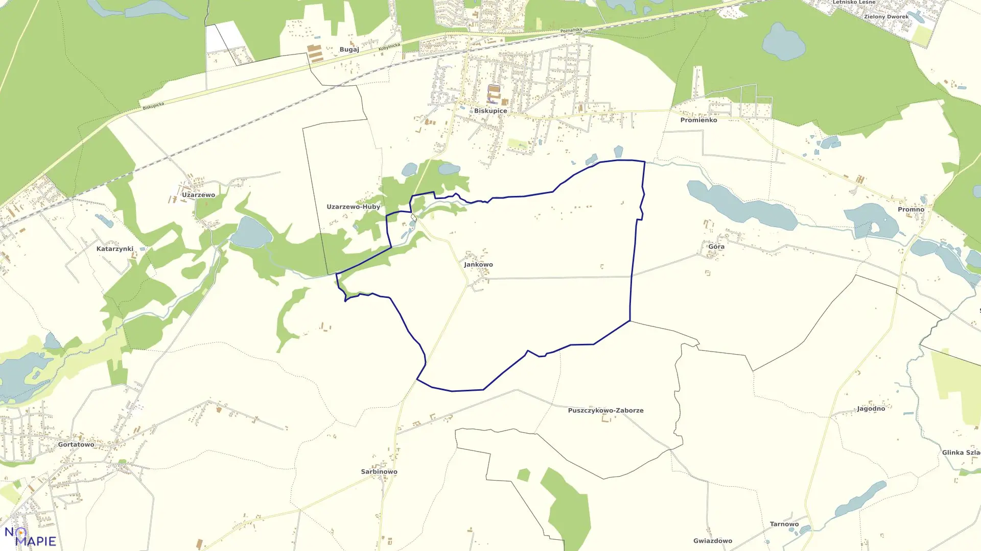 Mapa obrębu JANKOWO w gminie Pobiedziska
