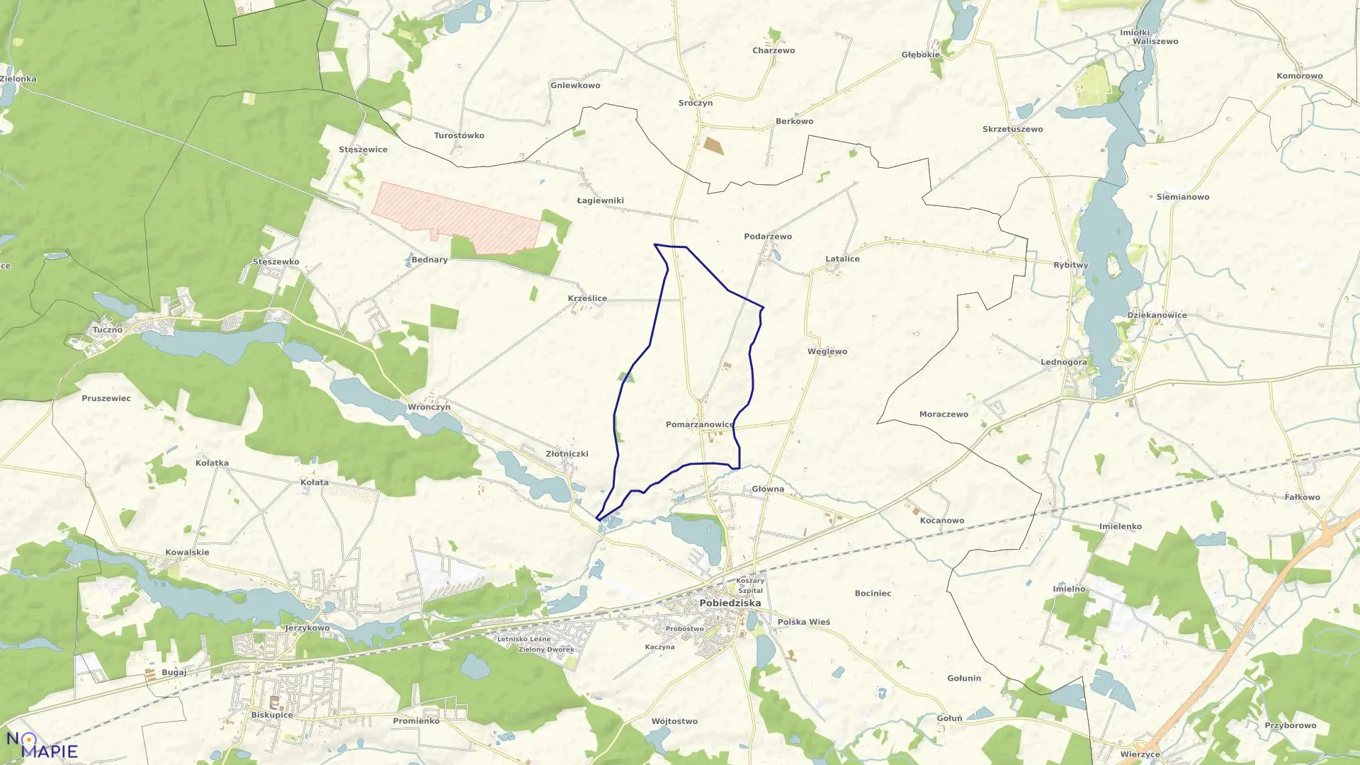 Mapa obrębu POMARZANOWICE w gminie Pobiedziska